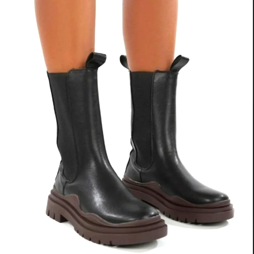 Dolls Kill Public Desire CHERRY BLACK CHUNKY SOLE CHELSEA ANKLE BOOTS 6